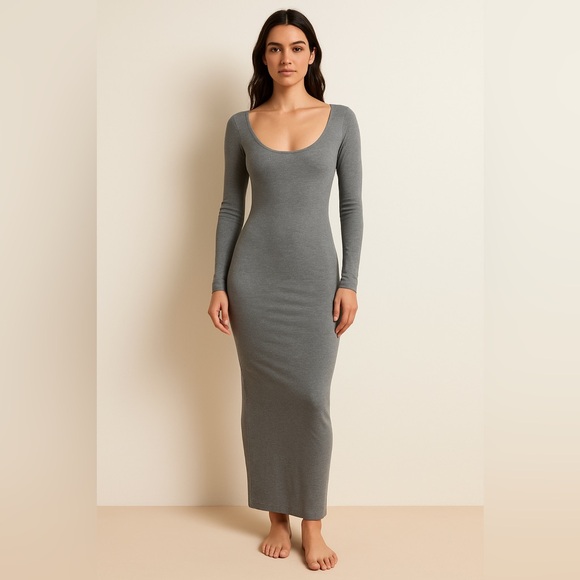 SKIMS Soft Lounge Ribbed Long Sleeve Maxi Dress Heather Gray Women’s Size S - Picture 1 of 6